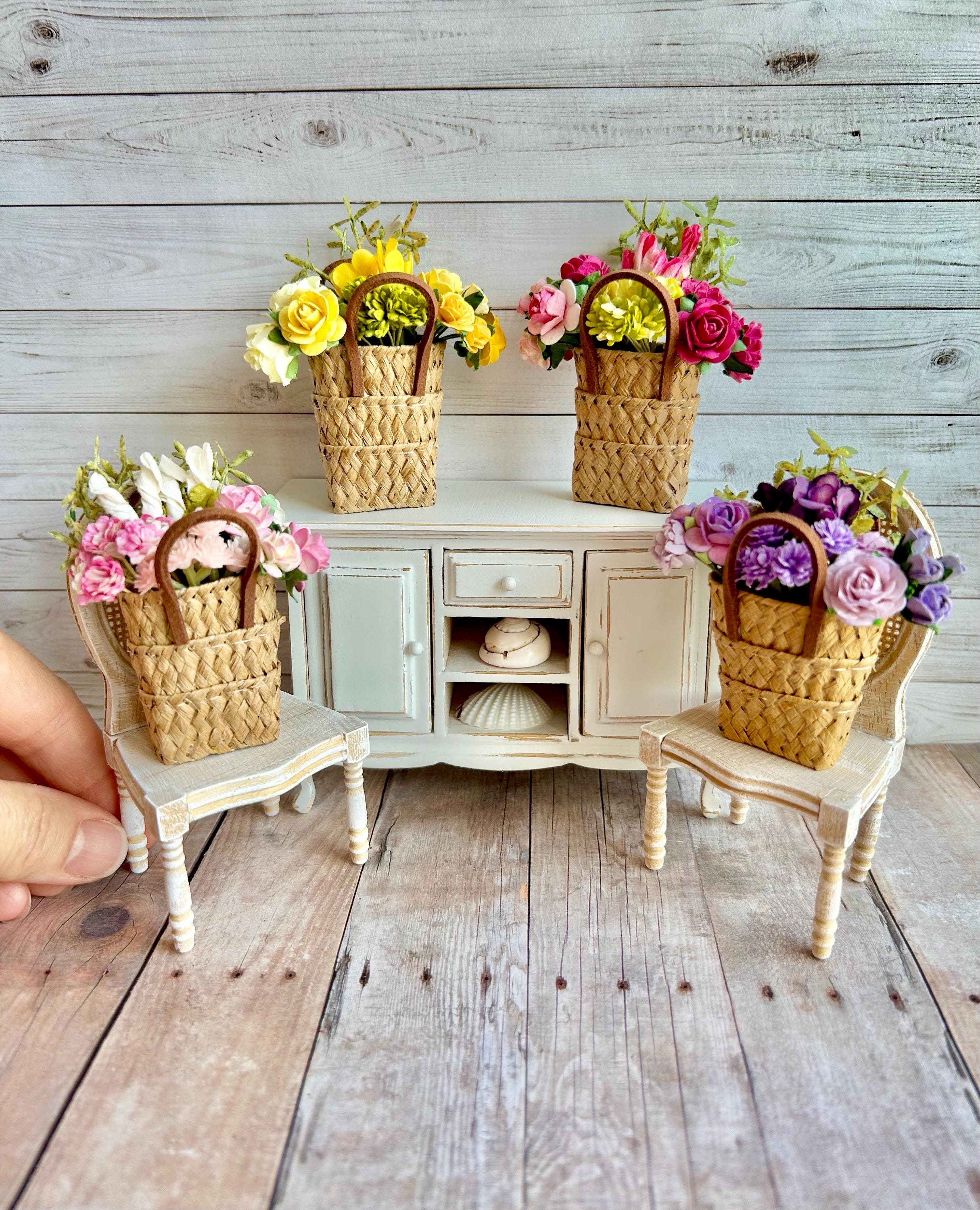 1:12 Maßstab Puppenhaus Blumen, französischer Miniatur Blumenkorb, Puppenhaus Blumenstrauß