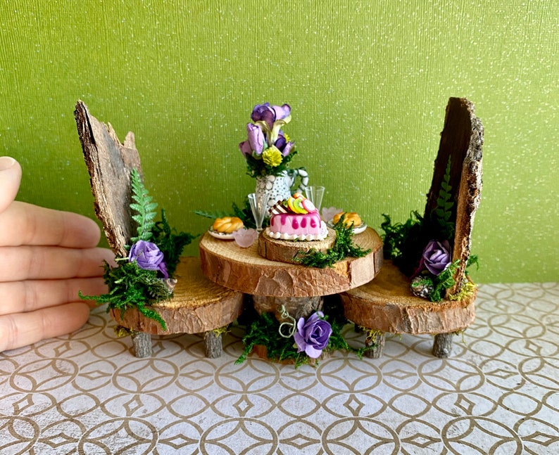 Miniature fairy table set fairy dollhouse furniture woodland Etsy