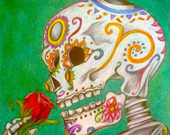 Original Mexican Sugar Skull Folk Art Prints