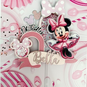 Personalized Minnie Mouse Cake Topper, Pink & Glitter Birthday Decoration, Minnie Decor, Minnie party, Minnie Mouse Birthday, Pink Minnie,