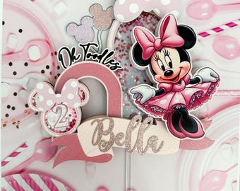 Personalized Pink Minnie Mouse Cake Topper: Glitter Birthday Decoration
