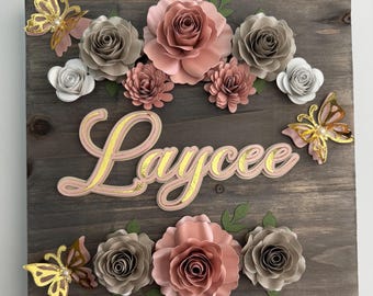 Personalized Floral Wood Plaque: Custom Name Sign, Handcrafted Decor