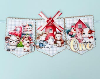 Farm Animals 1st Birthday Banner: Barnyard High Chair Decor