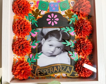 Memorial Shadow Box, ofrenda, Memorial Shadow Box for ofrenda, day of the dead decor, dia de los muertos, marigolds Shadow box