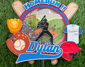 Baseball Shaker Cake Topper: Homerun Theme Birthday Decor, Personalized Name, Sports Party Supplies