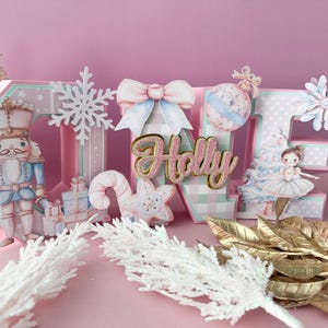 Nutcracker 3D Letters &quot;ONE&quot; set, Holiday First Birthday Decorations, Ballerina Nutcracker Party Centerpiece, Pink Christmas Nutcracker,