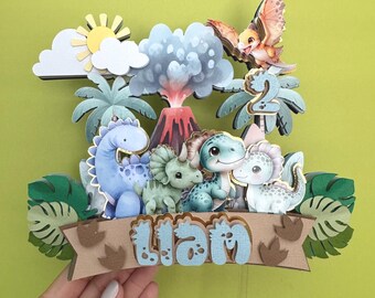 Personalized Dinosaur Cake Topper: 3D Dino Birthday Party Decor