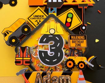 Construction 3D Shaker Cake Topper Personalized
