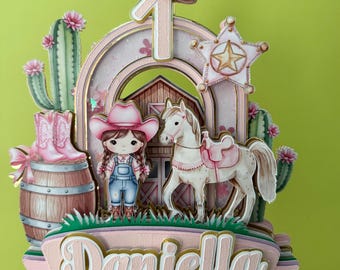 My First Rodeo Cake Topper Pink Cowgirl Theme Birthday Decoration