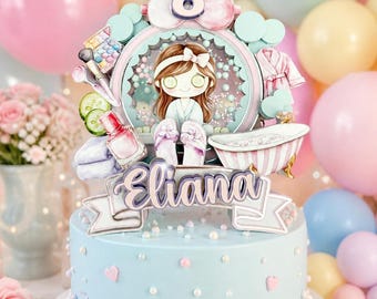 Spa Birthday 3D Cake Topper Party Decor Personalized Girl Glam Sleepover