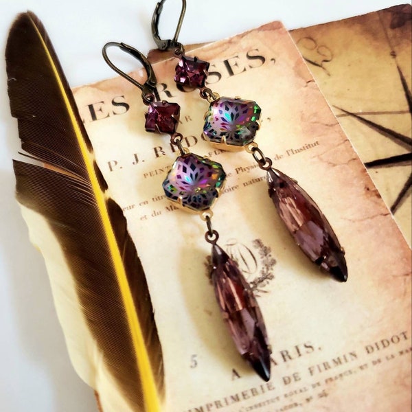 Art Deco amethyst purple earrings, 1930s, vintage style, flapper, Phryne Fisher, roaring 20s, glam