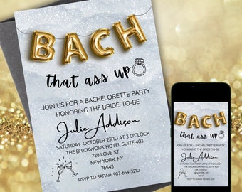 Editable Bachelorette Party Invitation | Bach that ass up | Printable Bachelorette Party Invite | Canva Template Instant Download