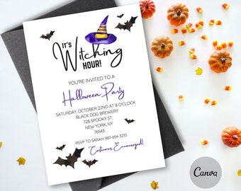 Editable Halloween Party Invitation Template | Witching Hour | Printable Halloween Party Invite | Kids Party Invitation | Canva Template