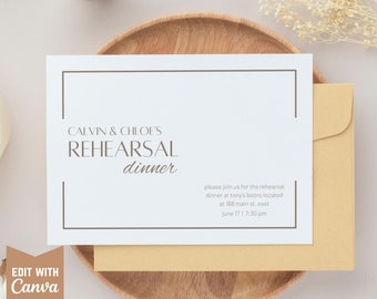 Bearbeitbare Einladung zum Probeessen | Moderne elegante Hochzeitseinladungen | Die Nacht vor dem Willkommens-Dinner|Canva Vorlage Sofort-Download