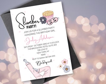 Editable Slumber Party Invitation Printable | Sleepover Party Invite Printable | Pyjama Party Invitation | Instant Download | Canva Template