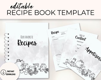 Editable Recipe Binder Template|Recipe Binder Kit|Custom Recipe Book |Printable Recipe Cards|Family Cookbook Canva Template Instant Download
