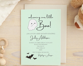 Editable Halloween Baby Shower Invitation | Our Little Boo | Printable Halloween Baby Shower Invite | Gender Neutral Shower | Canva Template