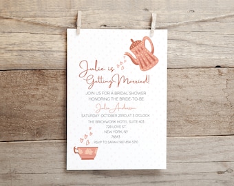 Editable Bridal Shower Tea Party Invitation | Tea Party Invite Printable | High Tea Bridal Brunch| Instant Download | Canva Template