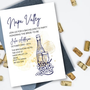 Editable Bachelorette Party Invitation | Napa California Bachelorette |Printable Bachelorette Itinerary |Canva Template Instant Download