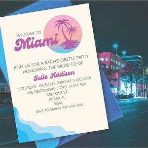 Editable Bachelorette Party Invitation | Miami Bachelorette | Printable Bachelorette Party Itinerary | Canva Template Instant Download