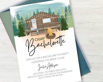 Editable Bachelorette Party Invitation | Cabin Cottage Bachelorette |Printable Bachelorette Itinerary |Canva Template Instant Download