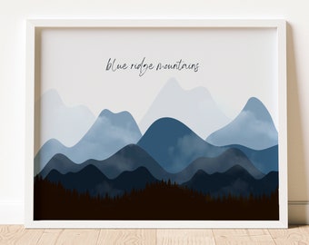 Blue Ridge Mountains Wall Print | Mountain Wall Art | Mountain Print | Minimalist Decor Mountain Art | Instant Download Digital Art Print