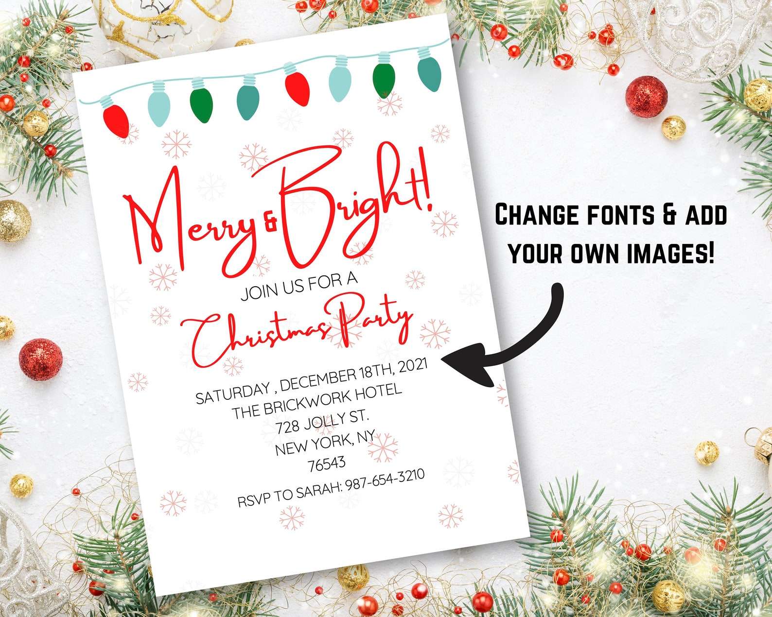 Editable Christmas Party Invitation Template | Holiday Party Invite