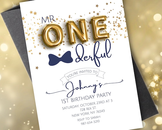 Mr Onederful Geburtstagseinladungen Für Jungen – 20 Karten + 20 Umschläge, 10,2 X 15,2 Cm – Blaues Design