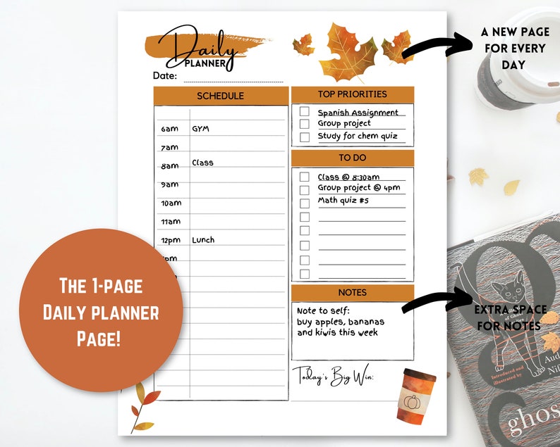 Fall Themed Daily Planner Pages | Undated US Letter, A4, A5 Planner ...