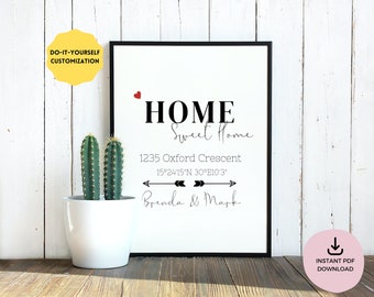 Custom Housewarming Gift | Home Sweet Home | Our First Home Gift | Wedding Gift Idea | Realtor Closing Gift | Instant Download Print