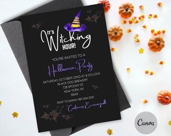 Editable Halloween Party Invitation Template | Witching Hour | Printable Halloween Party Invite | Kids Party Invitation | Canva Template