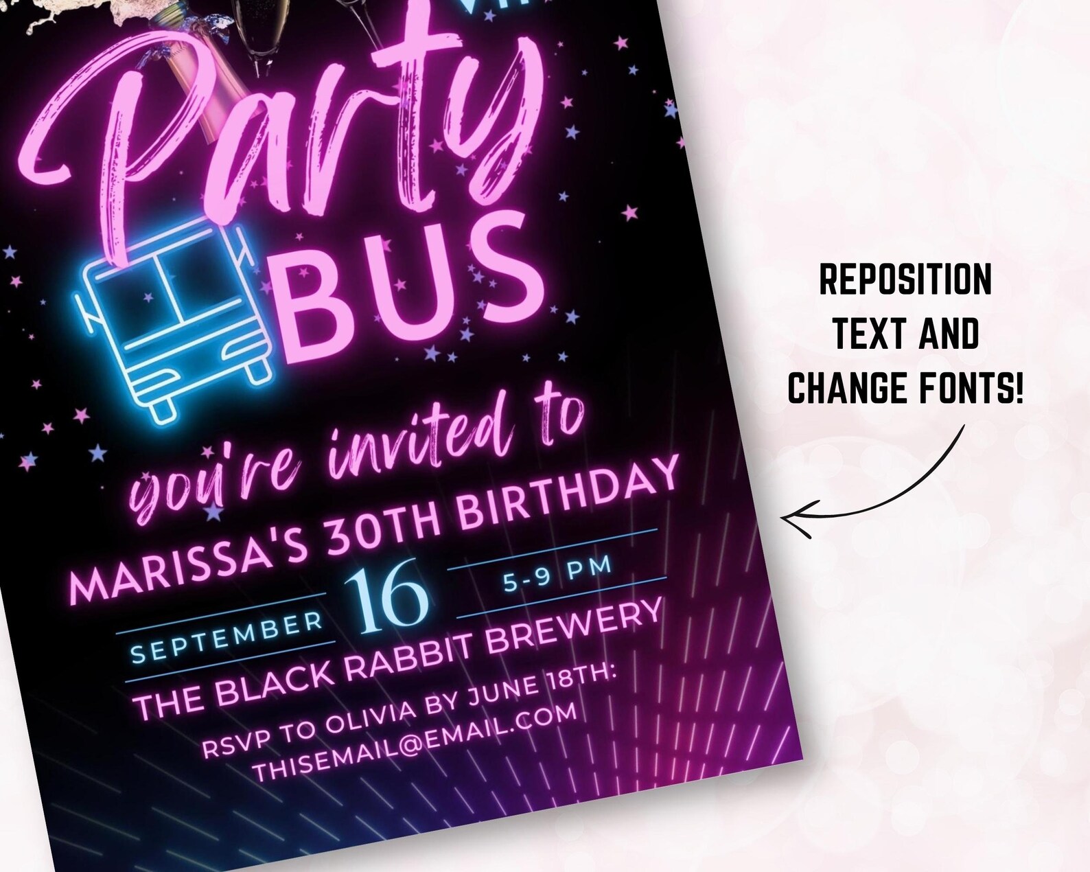 Editable Party Bus Invitation Party Limo Invite Custom Canva Template Instant Download Template