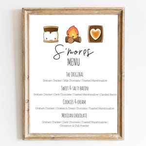 Editable S&#39;mores Menu Sign | Smores Station | S&#39;mores Bar Sign | Wedding Smores Menu Sign | Bonfire Party Sign | Smores Party Kit |Printable