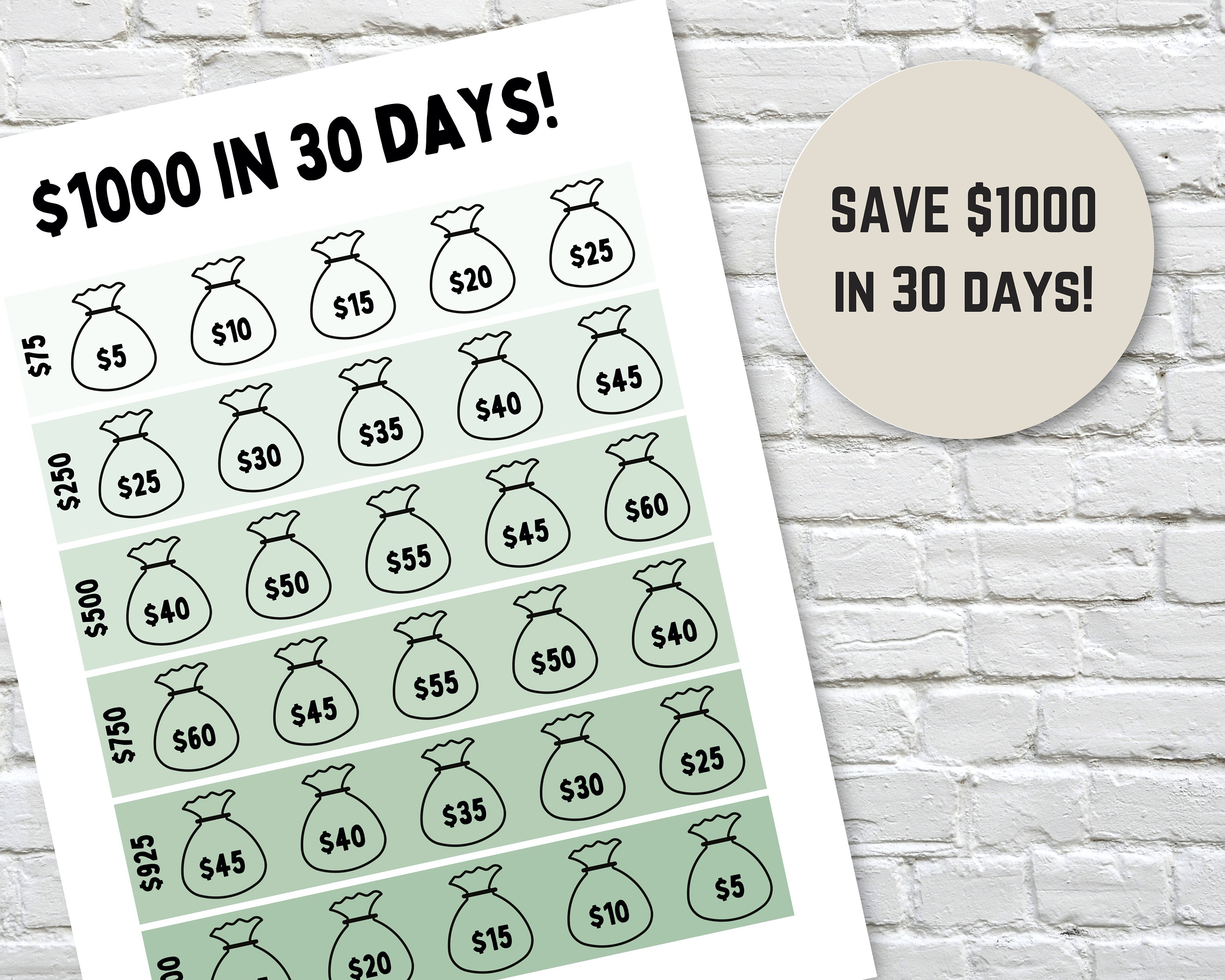 30 Day Money Saving Challenge Printable Savings Tracker Save 1k in 30