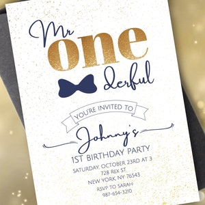 Editable Mr Onederful Birthday Party Invitation | 1st Birthday Invite |Mister Wonderful | Bowtie Birthday Canva Template Instant Download