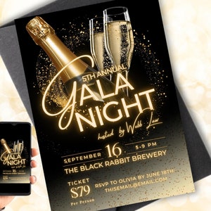 Editable Gala Night Party Invitation | Gala Fundraiser Banquet Invitation | Business Corporate Awards Night Invite | Custom Canva Template