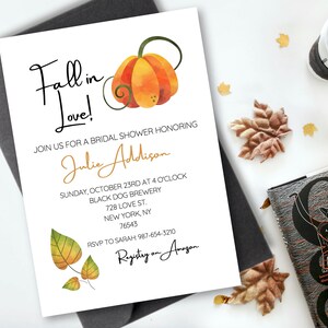 Editable Fall Bridal Shower Invitation | Fall in Love | Printable Fall Wedding Shower Invite | Canva Template
