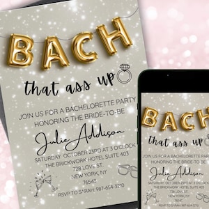 Editable Bachelorette Party Invitation | Bach that ass up | Printable Bachelorette Party Invite | Canva Template Instant Download