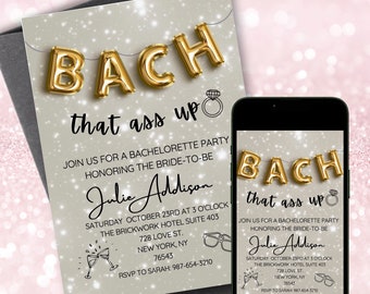 Editable Bachelorette Party Invitation | Bach that ass up | Printable Bachelorette Party Invite | Canva Template Instant Download