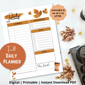 Fall Themed Daily Planner Pages | Undated US Letter, A4, A5 Planner ...
