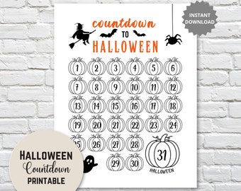 Printable Halloween Countdown | Halloween Craft | Kids Halloween Activity | Halloween Countdown Calendar | Instant Download | Coloring Page