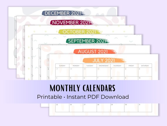 Monthly Calendar PDF School Calendar Wall Calendar 2021 | Etsy