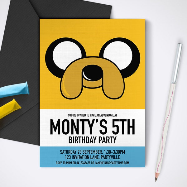 Adventure Time, Jake Printable Party Invite - Edit and print as many copies as you like / DIY Adventure Time printable party invitation