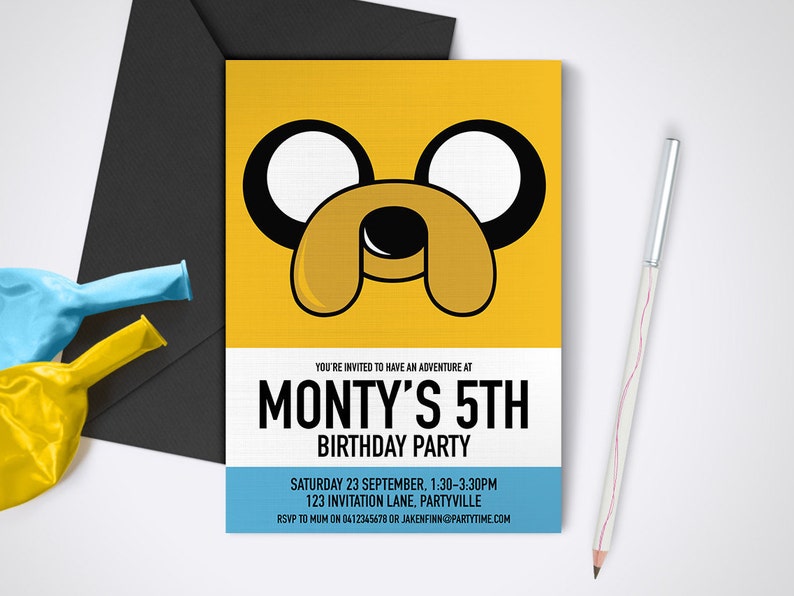 Adventure Time, Jake Printable Party Invite Edit and print as many copies as you like / DIY Adventure Time printable party invitation image 1