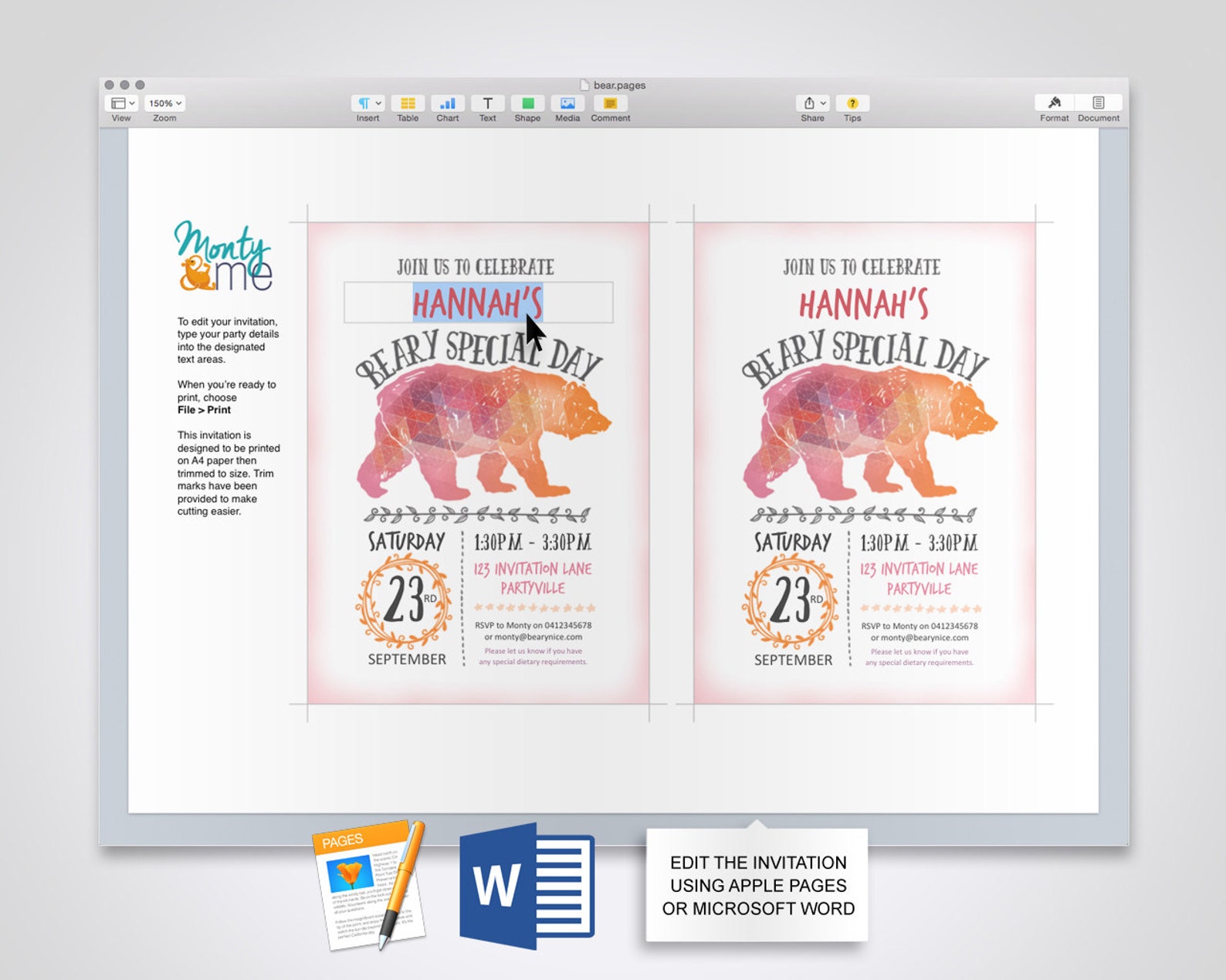 Bear Invitation Printable Edit and Print as Many Copies as - Etsy