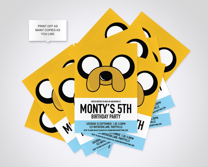 Adventure Time, Jake Printable Party Invite - Edit and Print as Many ...