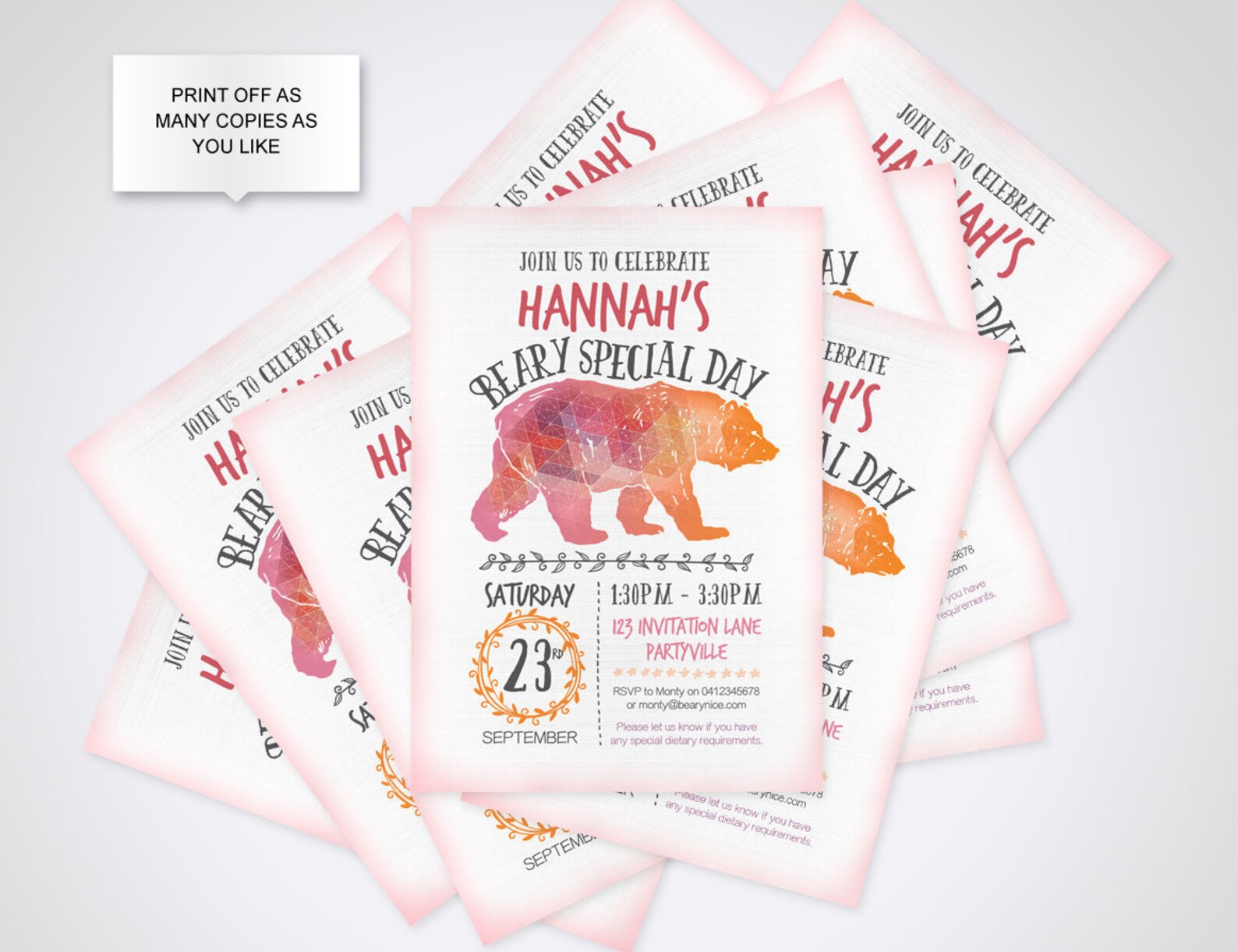 Bear Invitation Printable Edit and Print as Many Copies as - Etsy