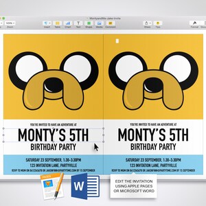 Adventure Time, Jake Printable Party Invite Edit and print as many copies as you like / DIY Adventure Time printable party invitation image 2