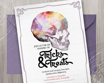 Trick or Treat Party Invitation - Edit and Print as many copies as you like / Halloween / Trick or Treat / Spooky Party / Skulls / Scary