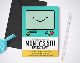 Adventure Time, Beemo Printable Party Invite - Edit and print as many copies as you like / Printable Adventure Time themed party invitation